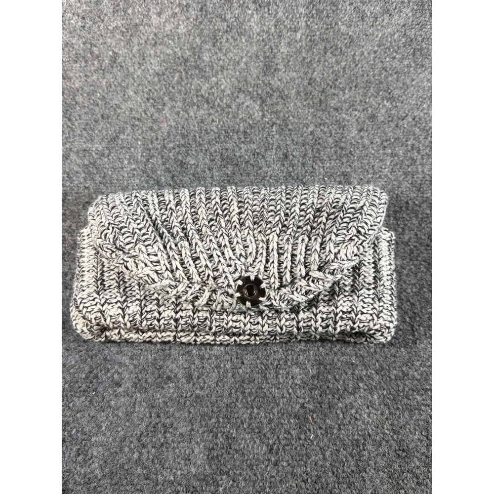 Love Your Melon Beanie Hat Black White Marled Knit Cuffed Leather Patch USA Made - Picture 3 of 6